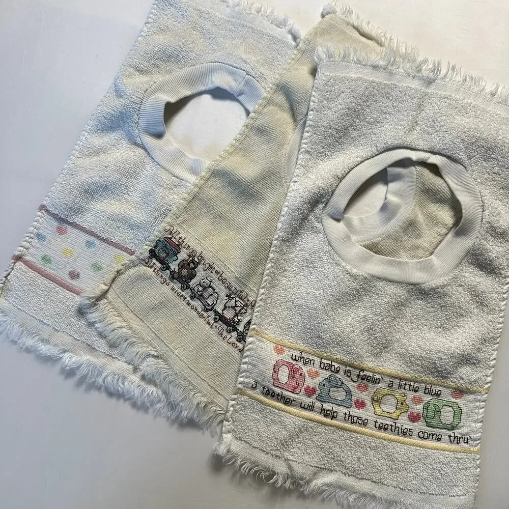 Vintage Bundle Of 3 Square Terry Cloth Unisex Bibs